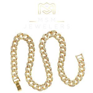 High-Quality 14k Gold Plated 15mm Iced Stainless Steel 24" Iced Cuban Chain